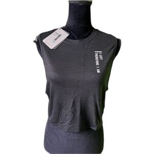 Gymshark Womens Black I Lift Therefore I Am Muscle Cropped Tank Top Small NWT